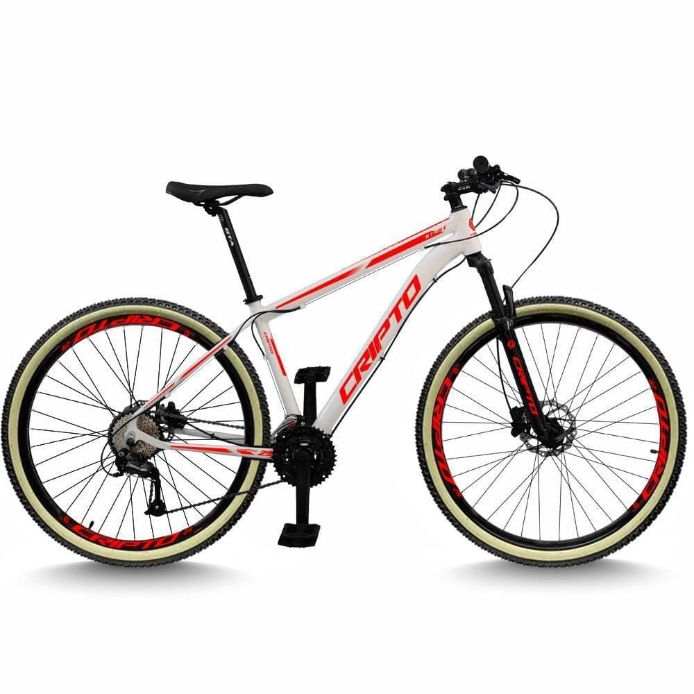 Bicicleta Aro 29 Cripto 24 Marchas Freios Disco E Suspensão Pneu Bege - Branco/vermelho - 21" Branco/vermelho