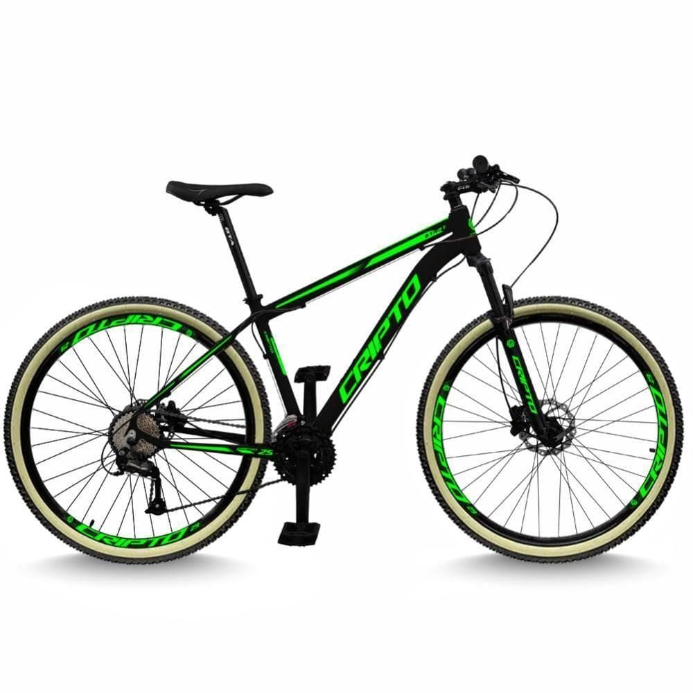 Bicicleta Aro 29 Cripto 24 Marchas Freios Disco E Suspensão Pneu Bege - Preto/verde - 19” Preto/verde