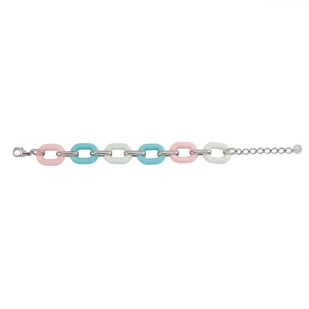 Pulseira Resinada Armazem Rr Bijoux Corrente Colorida Prata