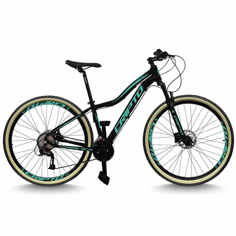 Bicicleta Aro 29 Cripto 24 Marchas Freio Disco C/suspensão Pneu Bege - Preto/verde - 15” Preto/verde