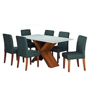 Conjunto de Mesa Sala de Jantar Tampo com Vidro 1,60m Grécia 6 Cadeiras Trieste Dobuê