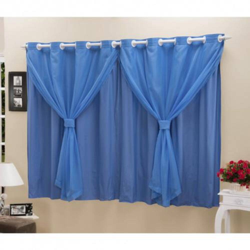 Cortina Blackout Pvc Com Tecido Voil 2,00 M X 1,40 M Azul
