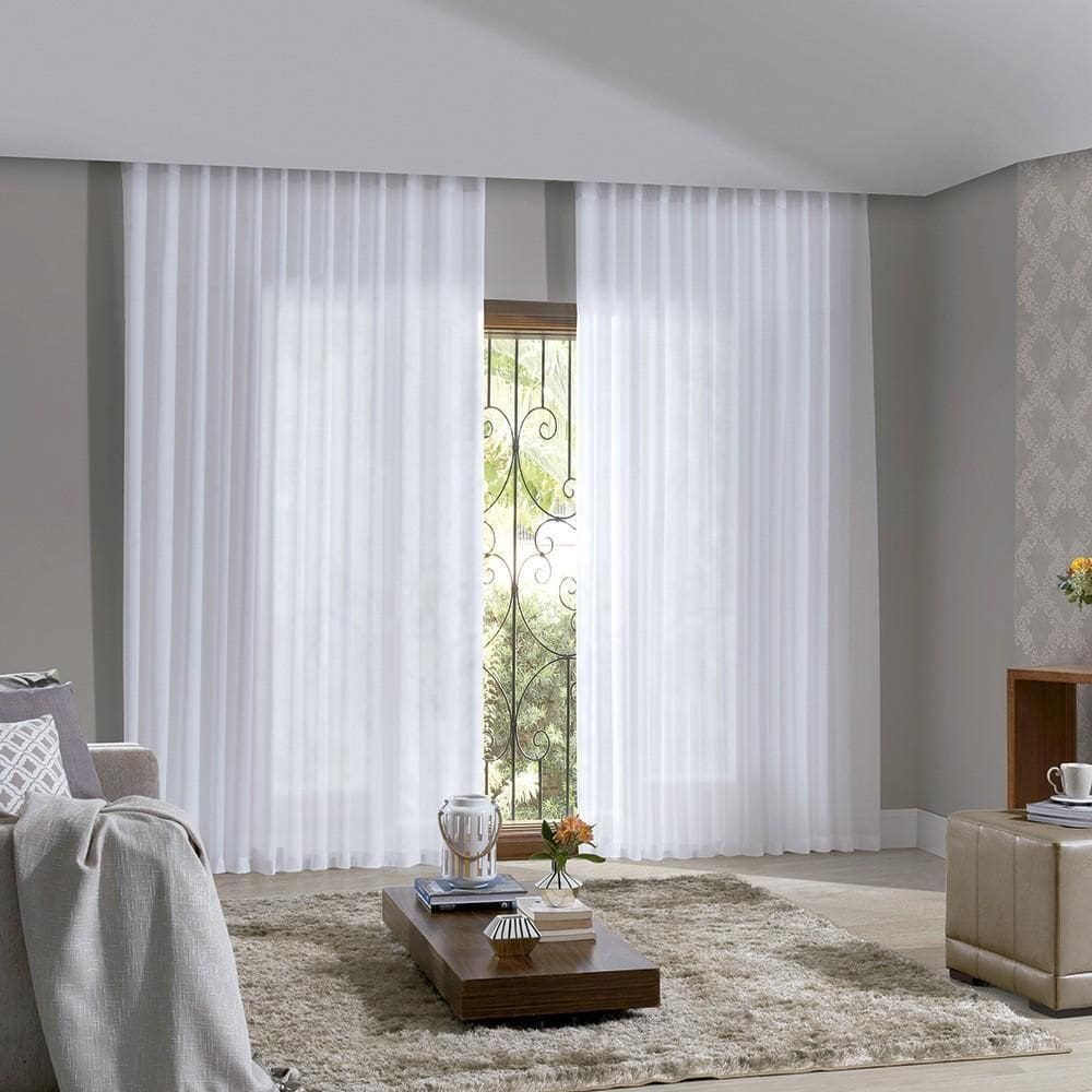 Cortina Trilho Suiço Branca Forro Com Voil 6.00 X 3.00