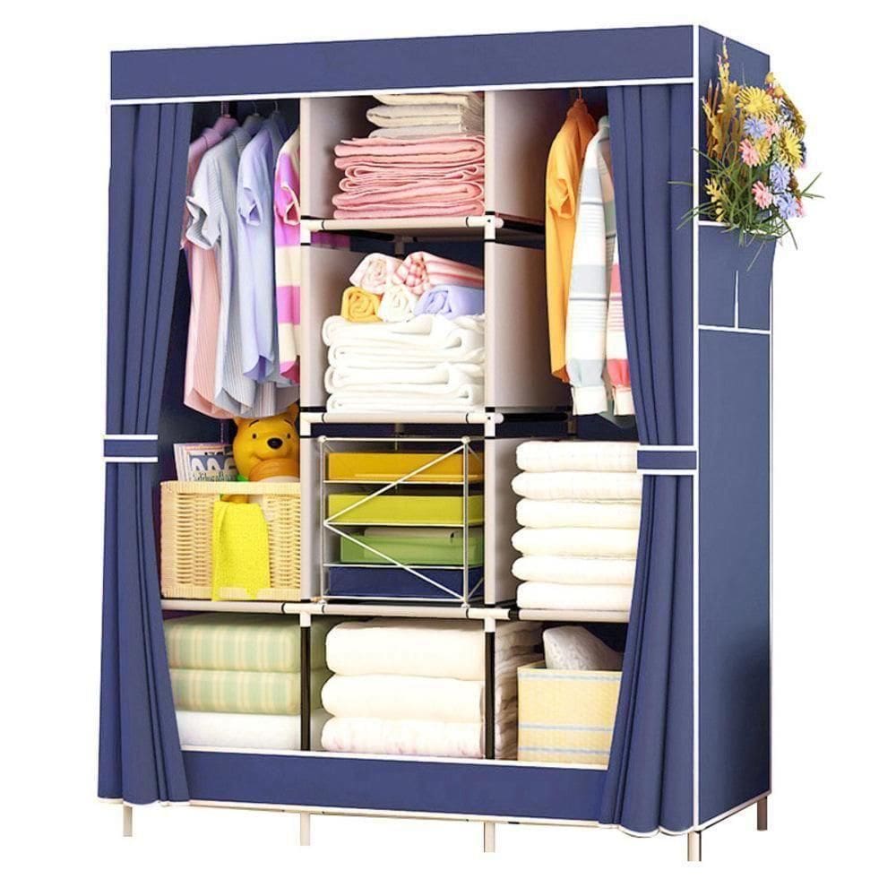 Organizador De Brinquedos E Sapatos Guarda Roupa Armario Portatil Prateleiras Arara Cabideiro Azul