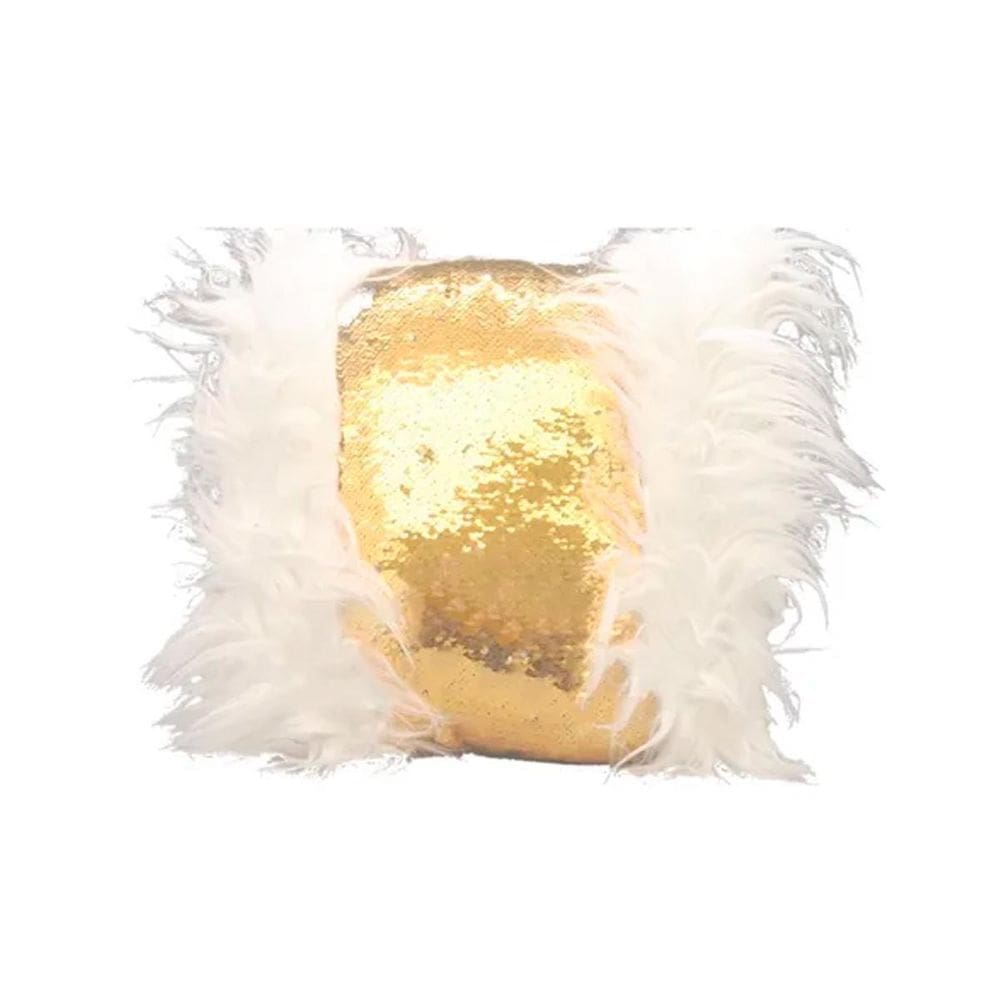 Almofada Peluda Paete Prata E Dourado Contemporânea Fashion