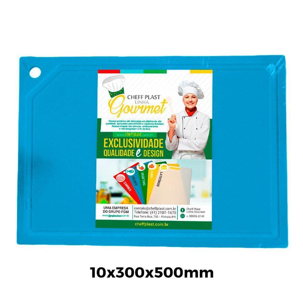 Tábua De Corte Churrasco Polietileno Pead Azul 10X300X500Mm