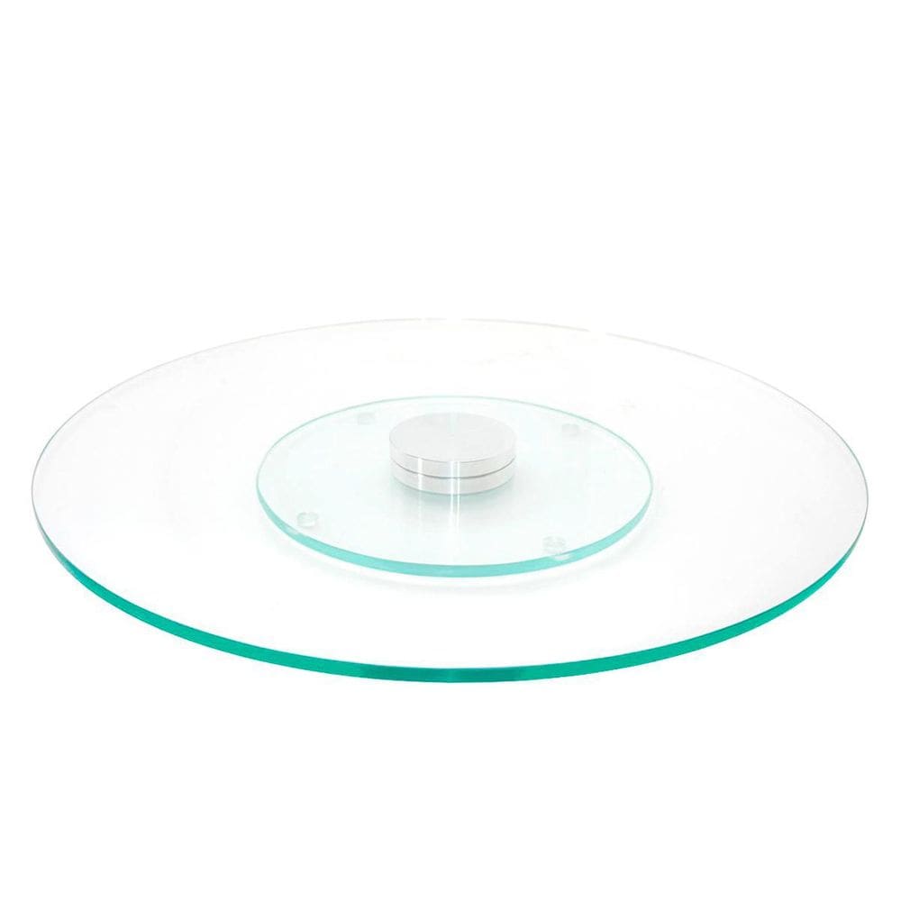 Prato Giratório Vidro Temperado Com Base Inox Luxo 65CmX8Mm