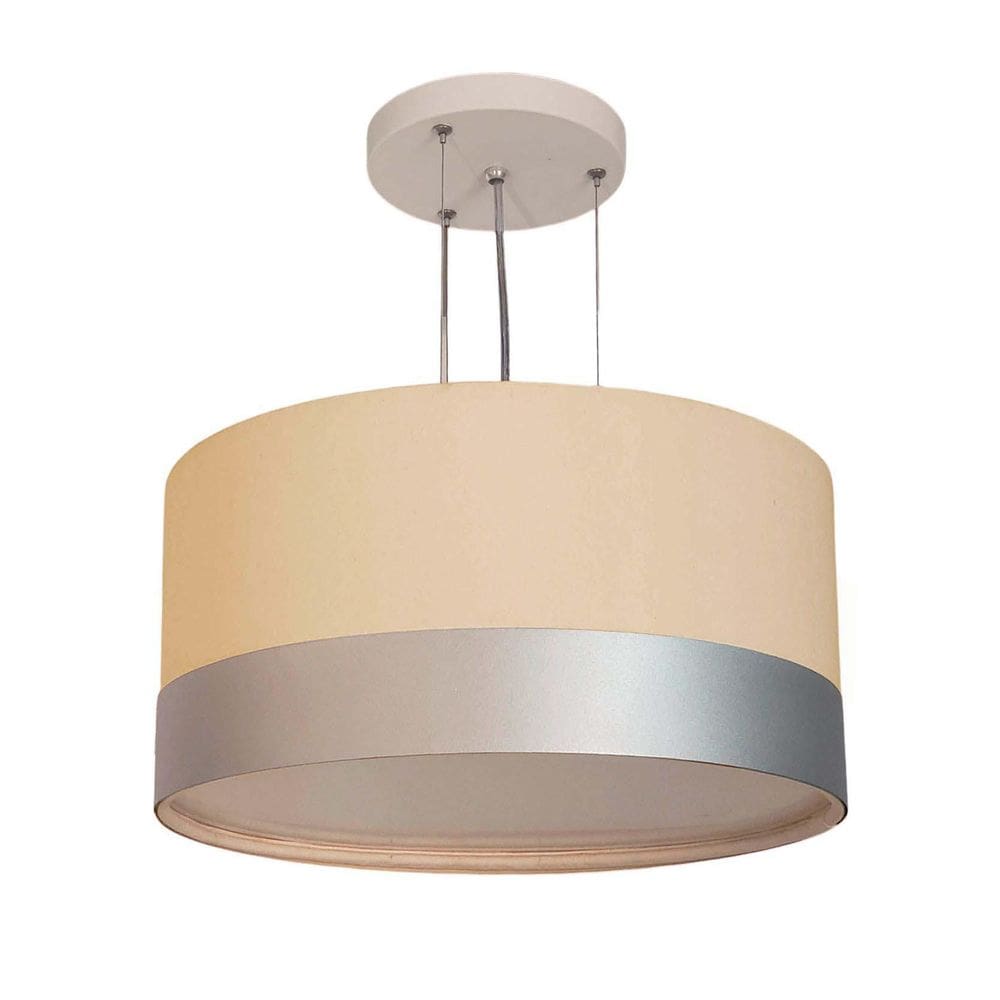Lustre Pendente Cúpula Crú Com Detalhe Prata 30X15