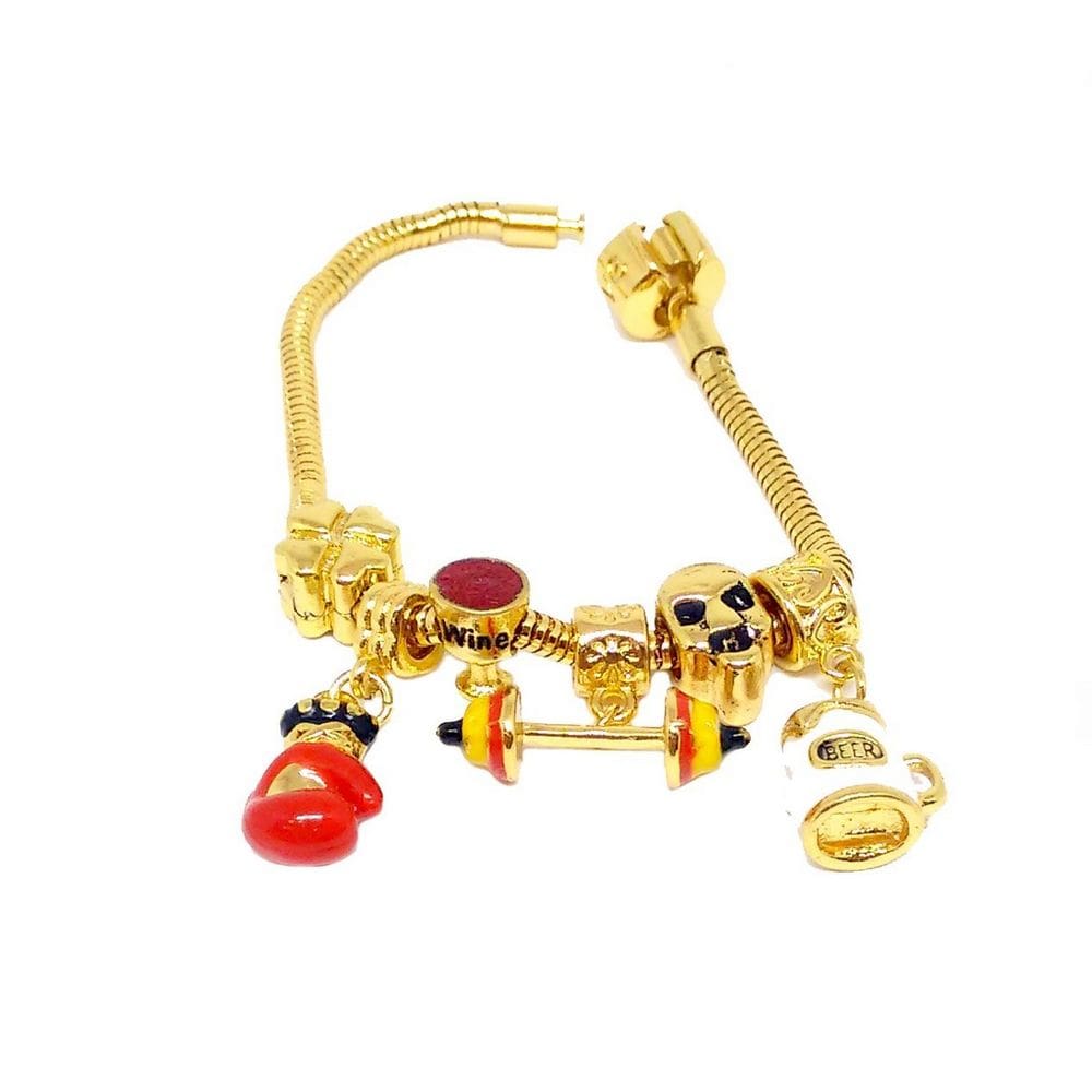 Pulseira com Berloques Folheado Ouro tema Fitness