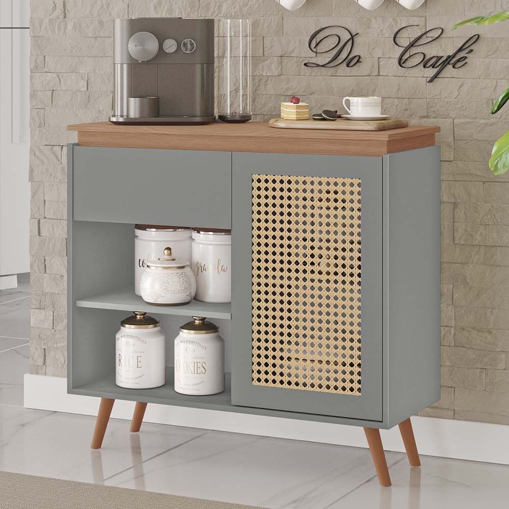 Buffet Bourbon 100% MDF 1 Porta 1 Gaveta e Pés Estilo Retrô Tuboarte