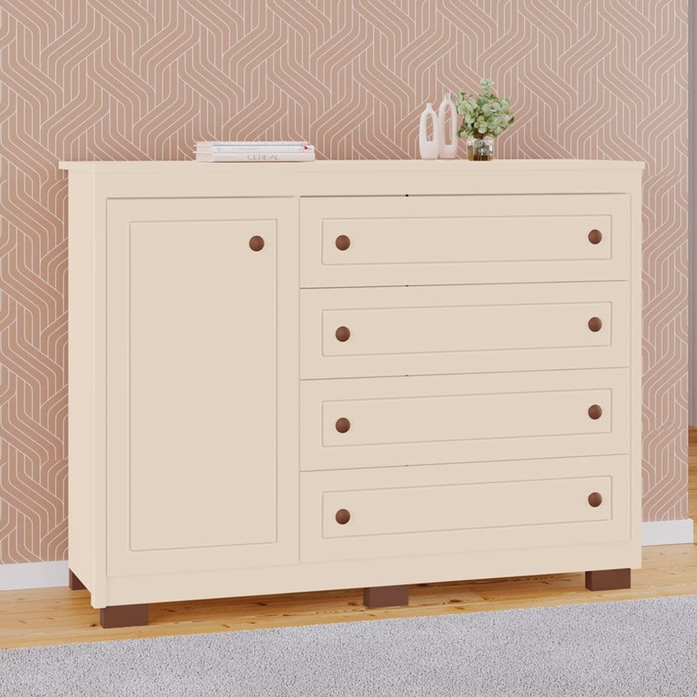 Cômoda Americana 100% MDF Tuboarte 1 Porta 4 Gavetas