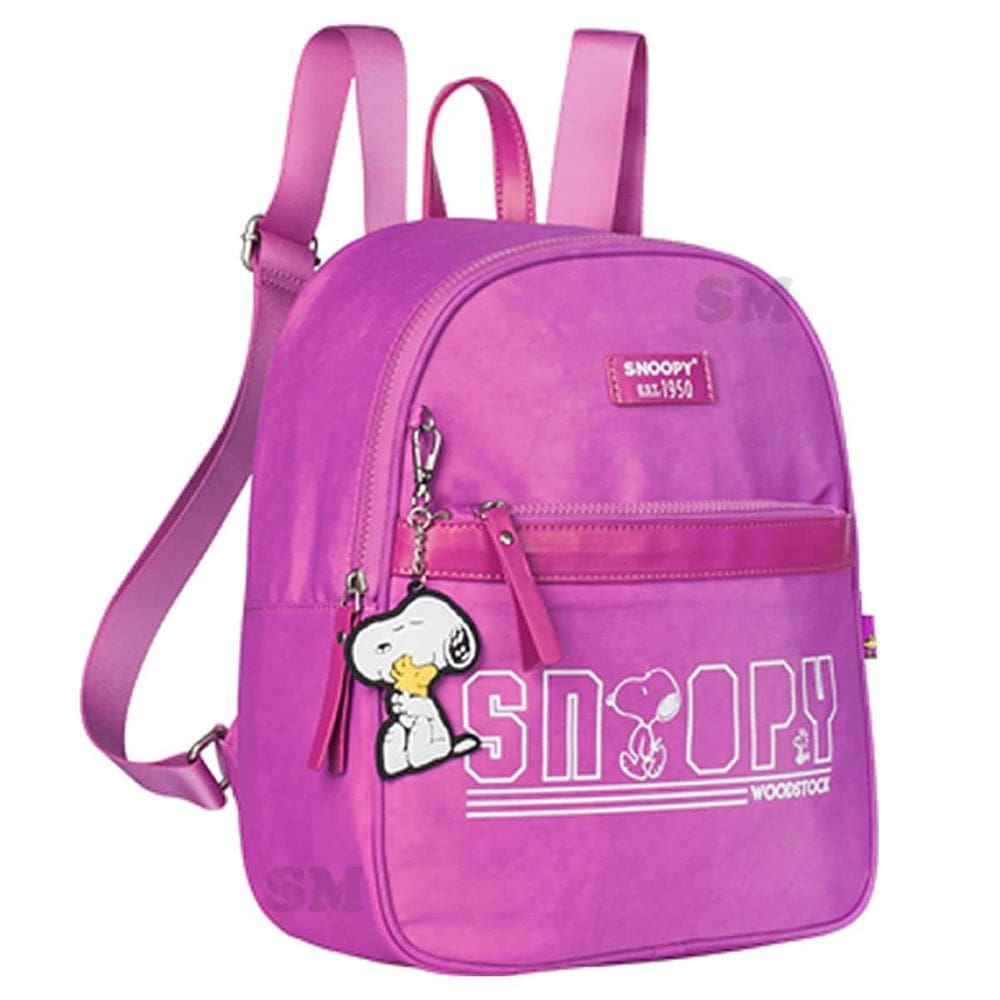 Mochila Universitária Snoopy Lilás em Nylon com PVC