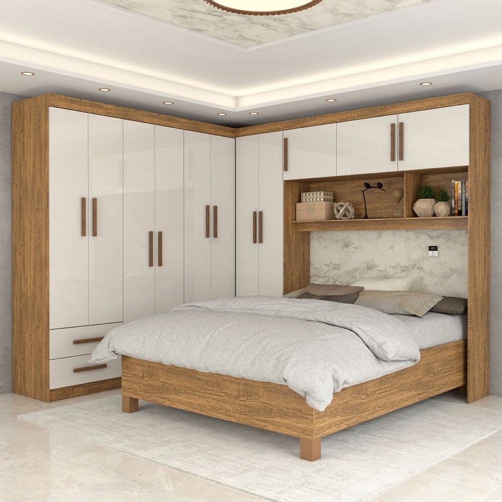 Guarda-Roupa Casal Modulado com Cama Belgrado 11 Portas 6 Gavetas Cinamomo/Off White - Panorama Móveis