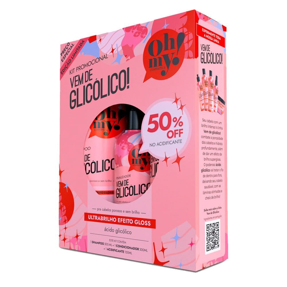Kit Oh My Vem de Glicólico Shampoo 300ml Condicionado 300ml e Acidificante 150ml