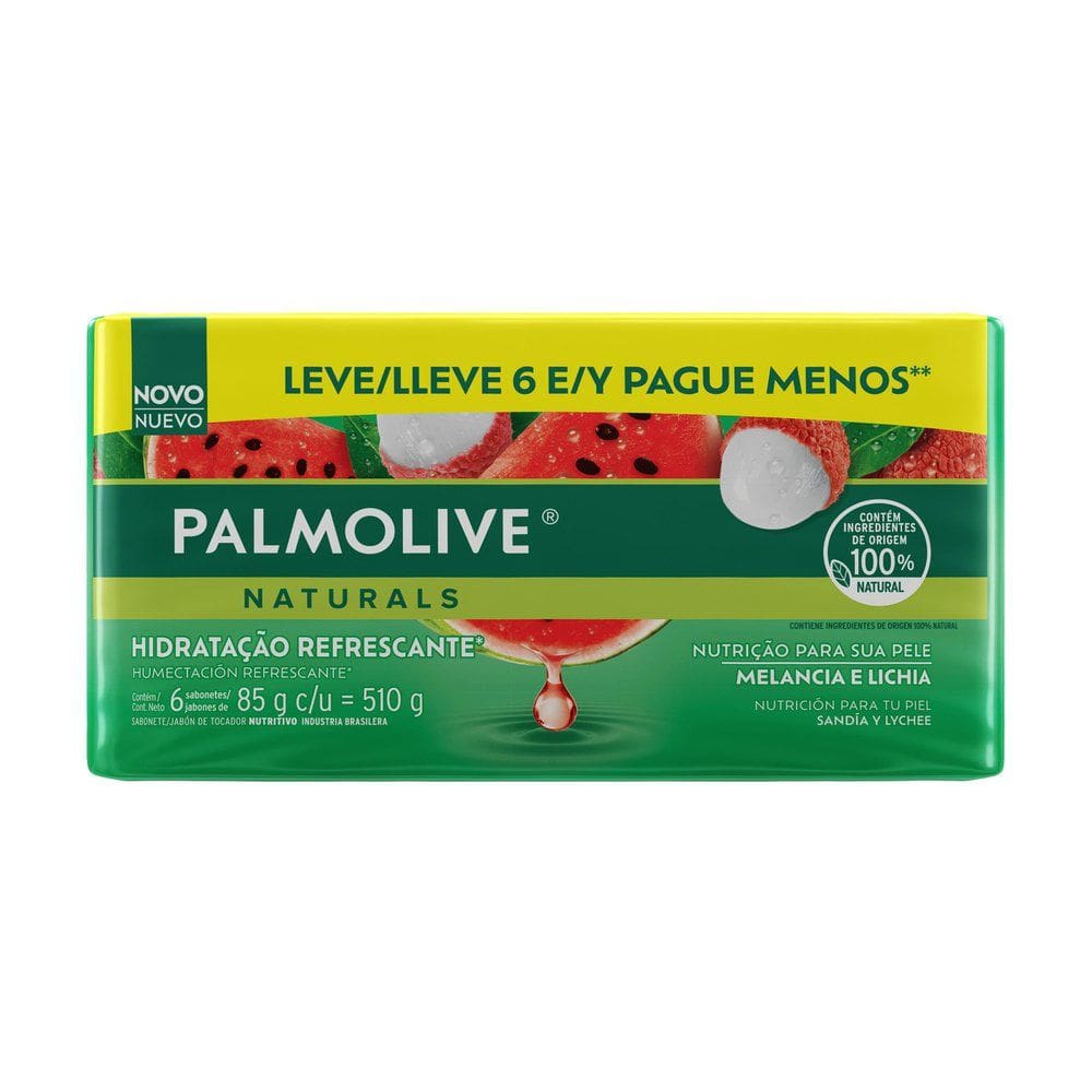 Sabonete em Barra Palmolive Naturals Hidratação Refrescante Melancia & Lichia com 6 Unidade de 85g cada