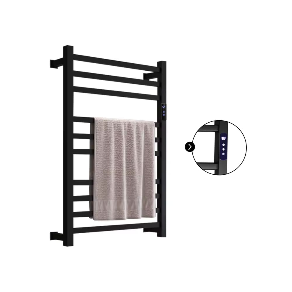 Toalheiro Térmico Quadrado Inox Preto Fio Superior Esquerdo