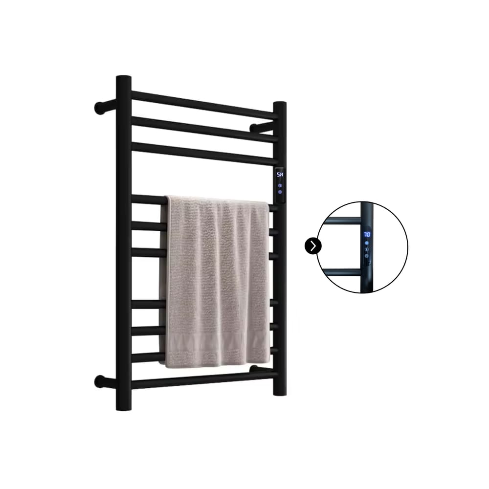 Toalheiro Térmico Redondo Inox Preto Fio Superior Esquerdo