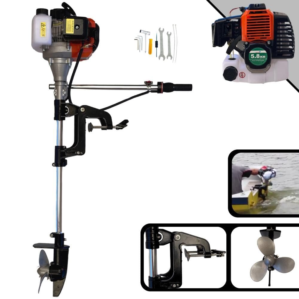 Motor de Popa Import Way IWMPG2T52 À Gasolina Motor 2T 52cc 2,5HP de Potência Alta Rotação Rabeta Completa Para Barcos e Botes de Pequeno Porte