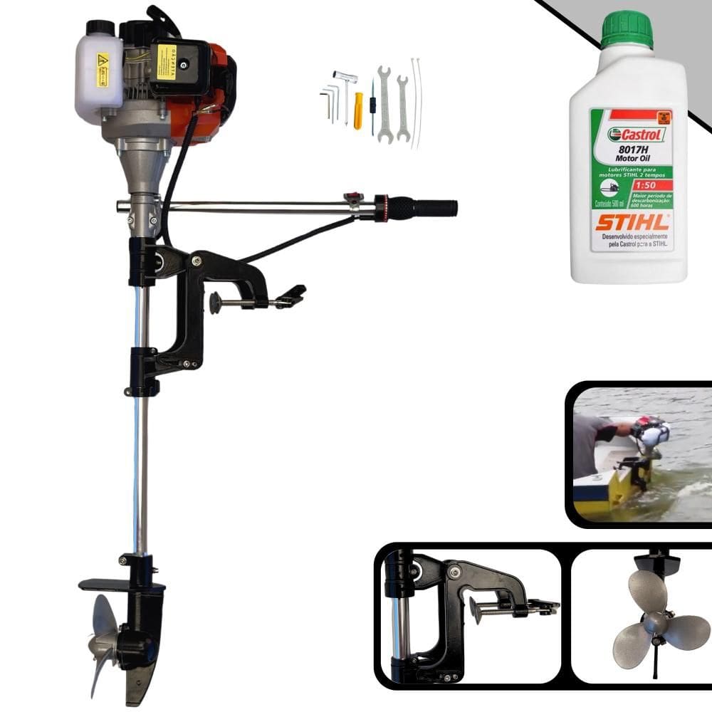 Motor de Popa Profissional Import Way IWMPG2T52 À Gasolina 2T 52cc 2,5HP 7500rpm Completo Com Hélice 16cm Ideal Para Barcos Porte Pequeno + ÓLEO STIHL