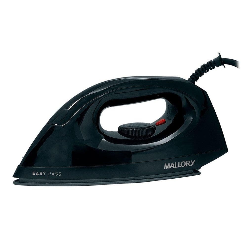 Ferro de Passar a Seco Mallory EASY PASS - 1250W, Base Antiaderente, Preto