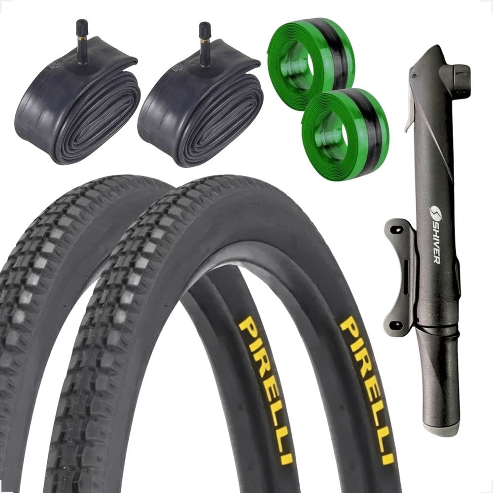 Par Pneu 26 X 1.1 / 2X2 Primor Pirelli Bicicleta + Par Camara De Ar Mini Bomba Manual Fita Antifuro