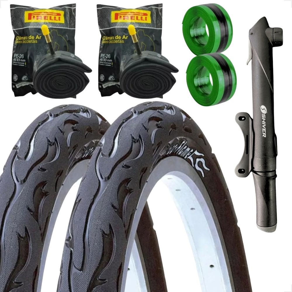 PAR Pneu Bicicleta Kenda Flame Balão Aro 26 x 2.125 PAR Camara Pirelli Bombinha de ar fita antifuro