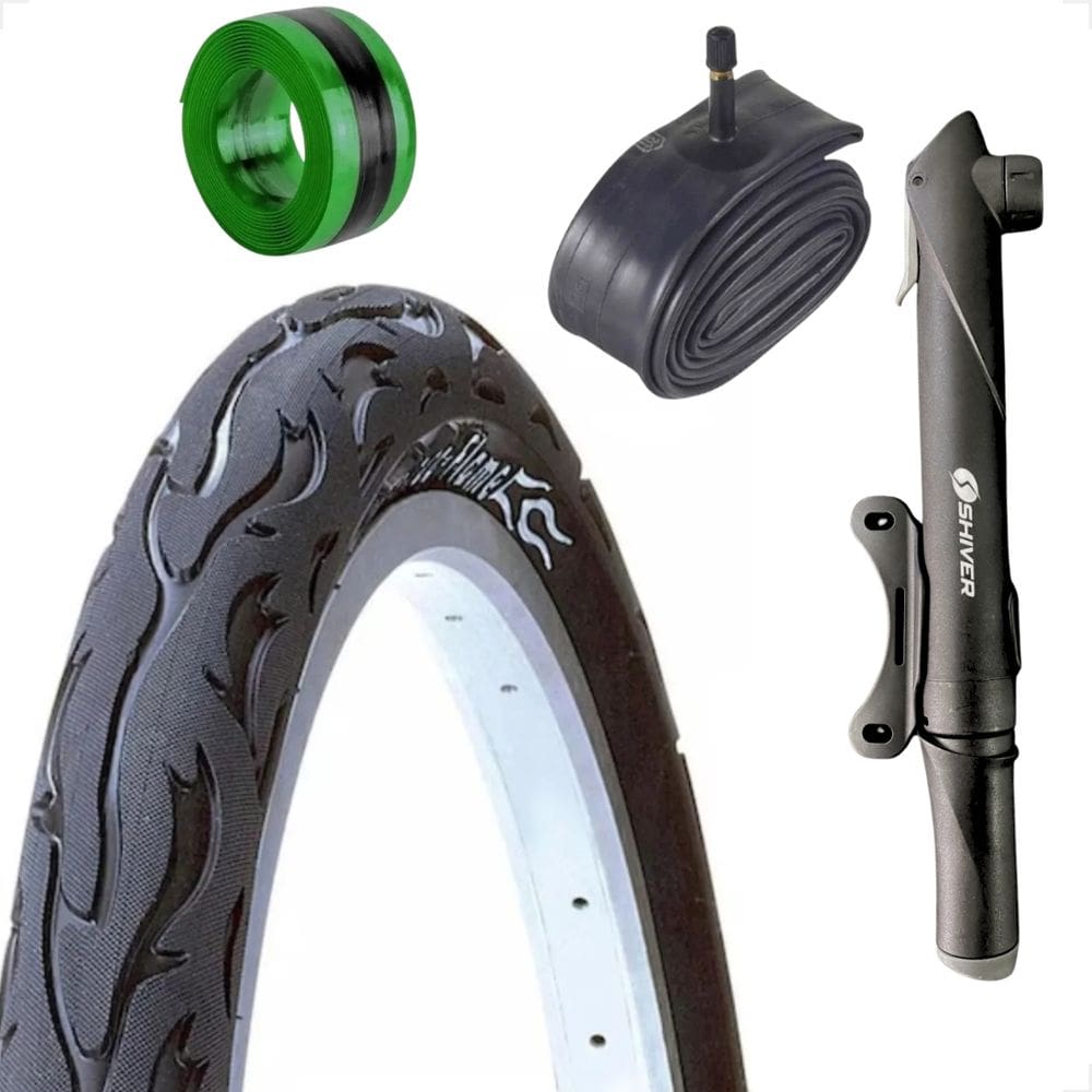 Pneu Bicicleta Kenda Flame Balão Aro 26 x 2.125 Camara bico grosso Bombinha Portatil fita antifuro
