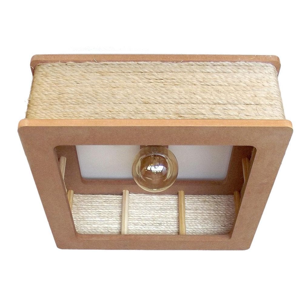 Luminária Lustre Pendente Rústico Retro Madeira Sisal 60Cm