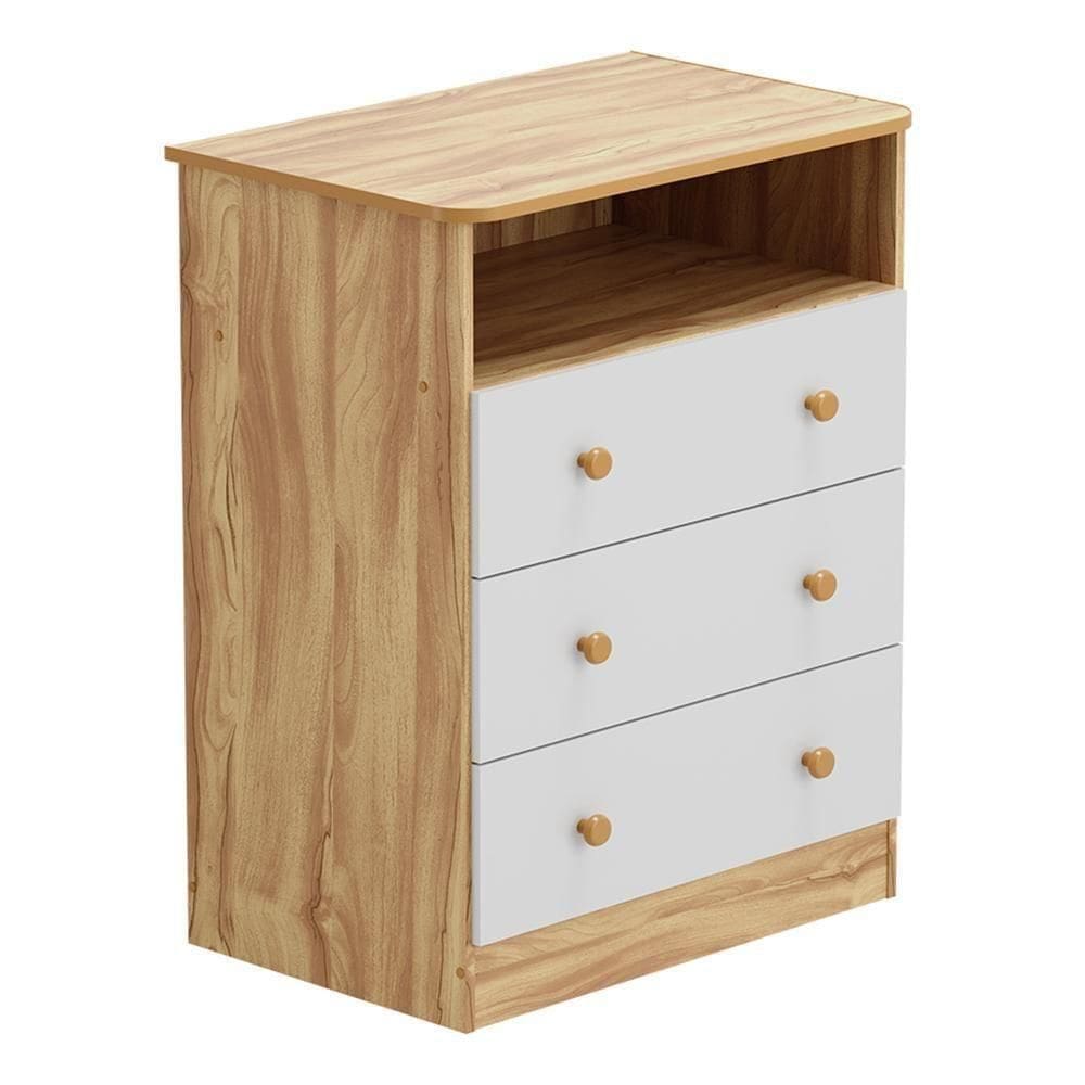 Cômoda Infantil Smim New 3 Gavetas Branco Brilho/amêndoa - Móveis Peroba