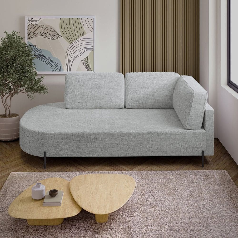 Sofá Living Orgânico 2 Lugares 165cm Base de Ferro Braço Direito Norten Gelo