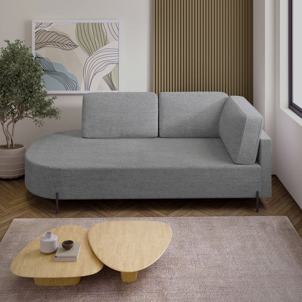 Sofá Living Orgânico 2 Lugares 165cm Base de Ferro Braço Direito Norten Linho Cinza