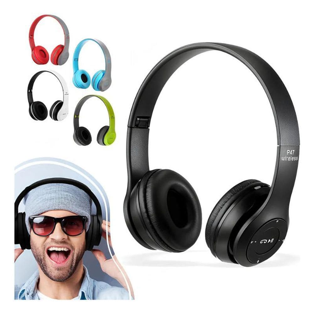 Fone Bluetooth Headfone P47 5.0 Mp3 Mp4 Sem Fio - Preto