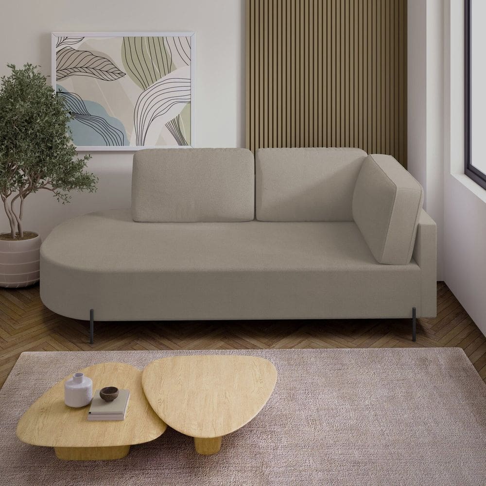 Sofá Living Orgânico 2 Lugares 165cm Base de Ferro Braço Direito Norten Bege