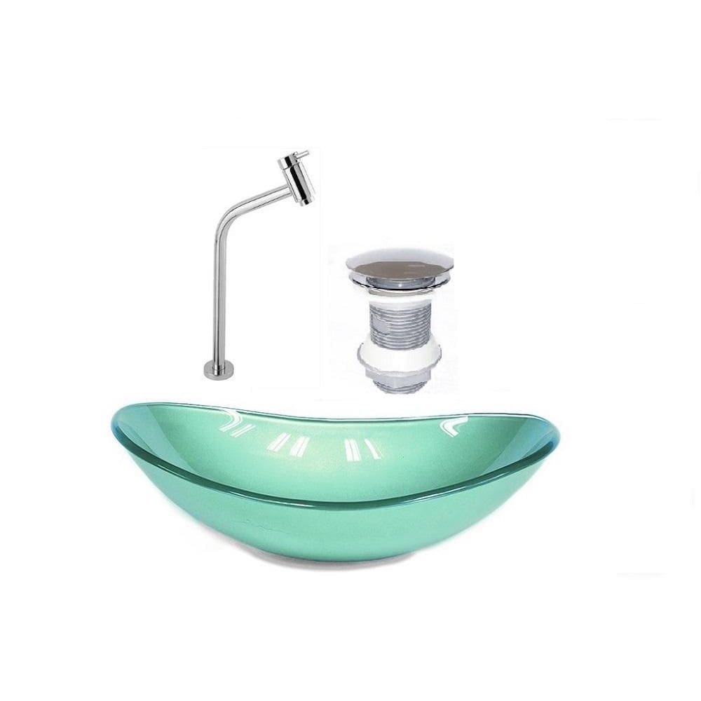 Cuba De Vidro Oval 47Cm Verde + Válvula Click + Torneira