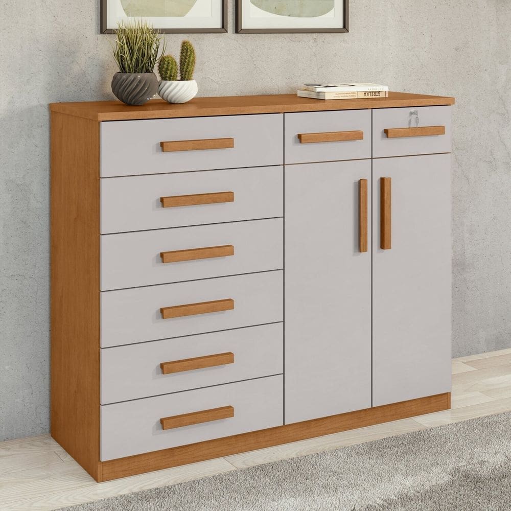 Cômoda 8 Gavetas 2 Portas 118,5x142cm Toronto Amêndoa | Extra