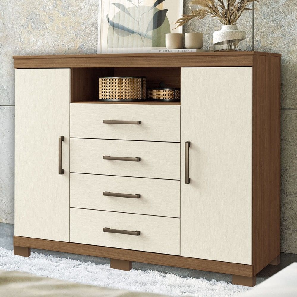 Cômoda Havana Master 2 Portas 4 Gavetas Jatoba/Areia 30994 - Santos Andirá
