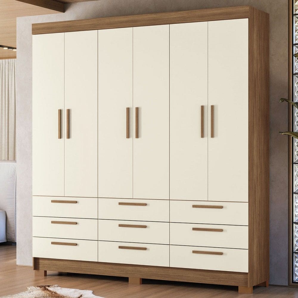 Guarda-Roupa Casal Colombo 6 Portas 9 Gavetas Jatoba/Areia - Santos Andirá