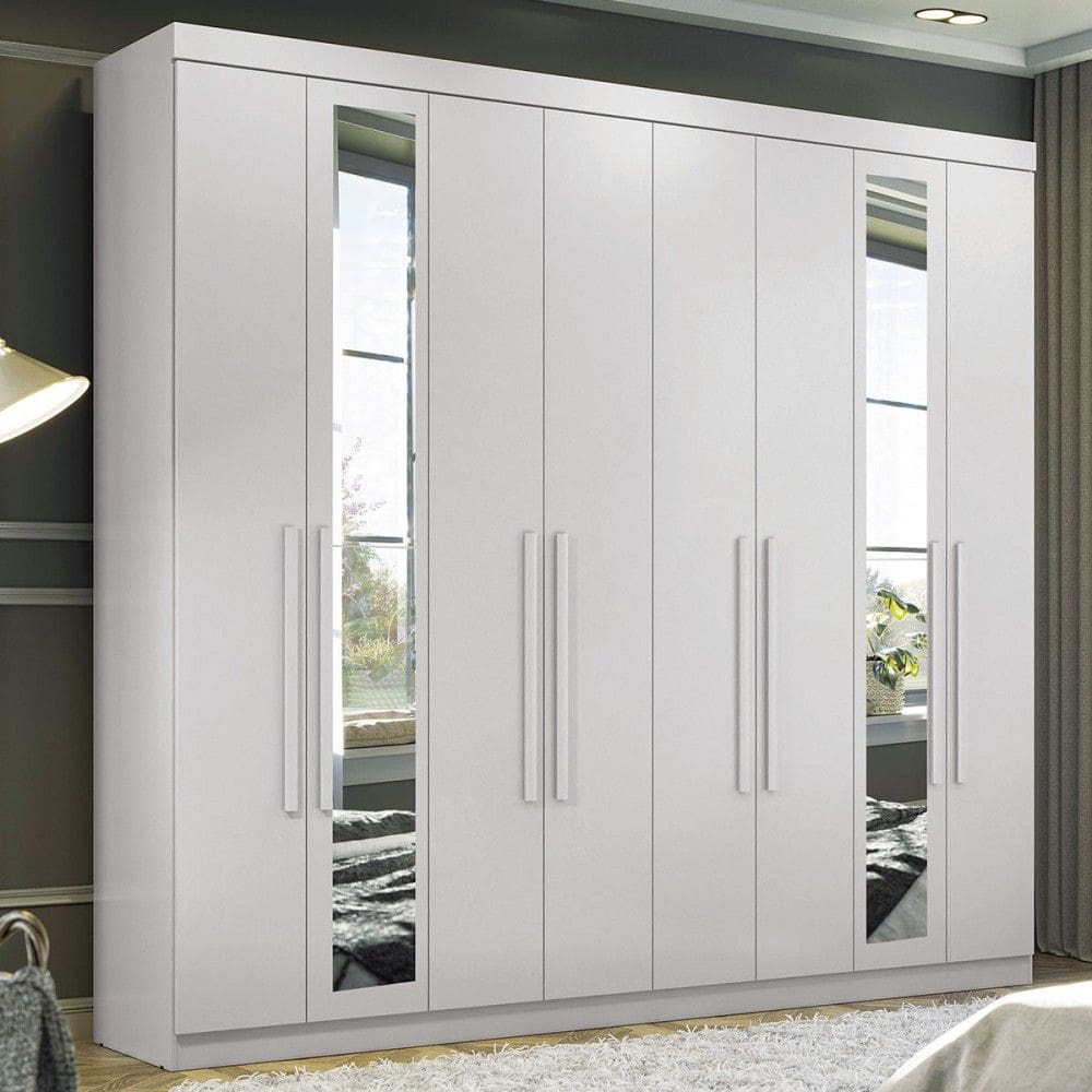 Guarda-Roupa Casal Master New 8 Portas 4 Gavetas com Espelho Branco 16324 - Santos Andirá
