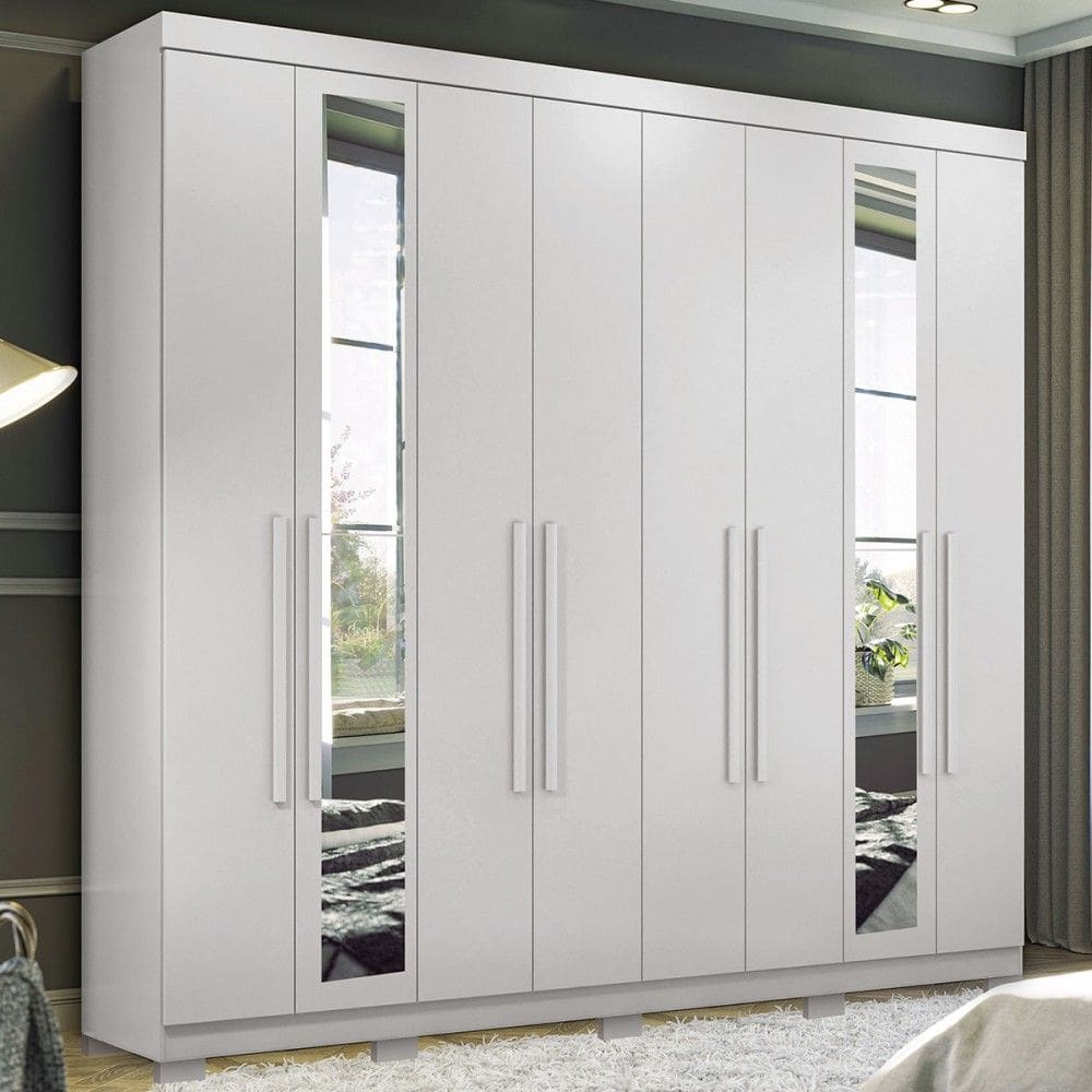 Guarda-Roupa Casal Master New 8 Portas 4 Gavetas com Espelho Branco - Santos Andirá