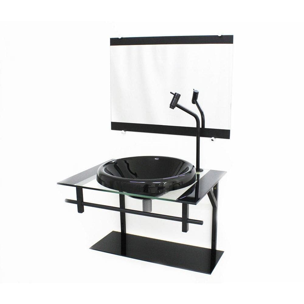 Gabinete Com Cuba Para Banheiro De Vidro 60Cm  - Preto