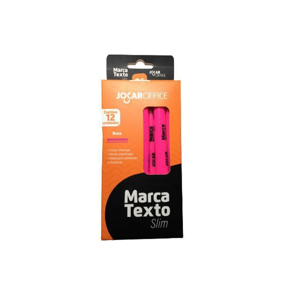 Caneta Marca Texto Jocar Rosa Slim Caixa Com 12 Unidades