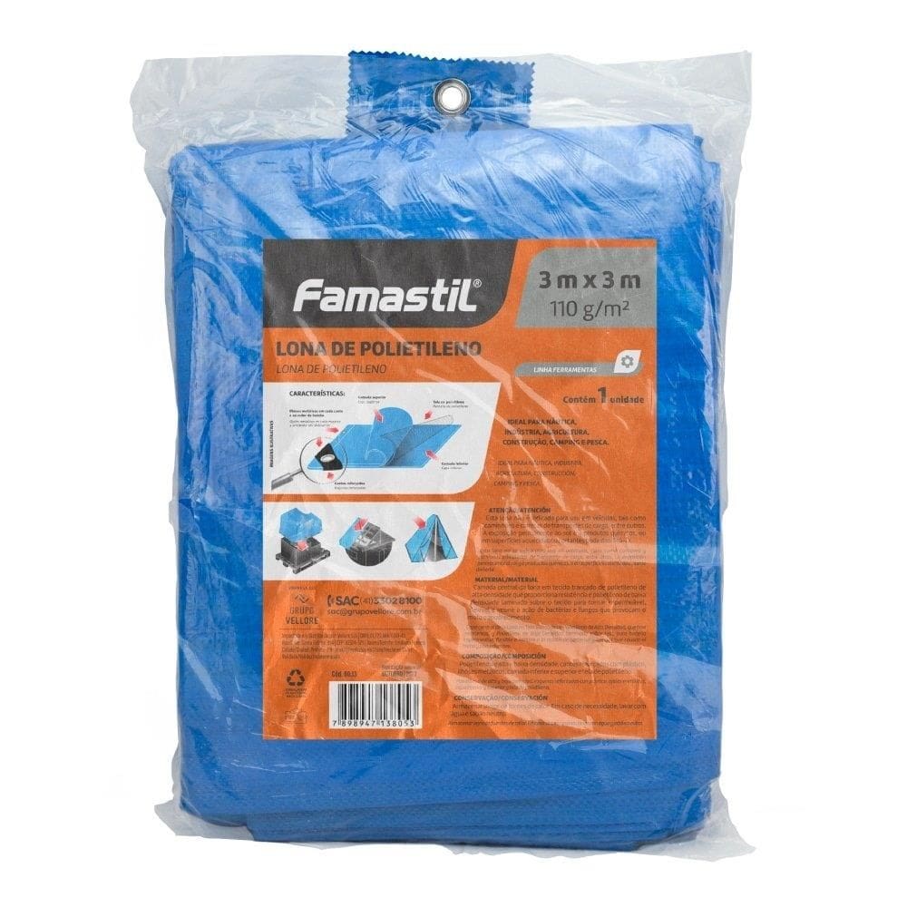 Lona Plástica Azul Foxlux com Ilhos Cantos Reforçados 3mx3m