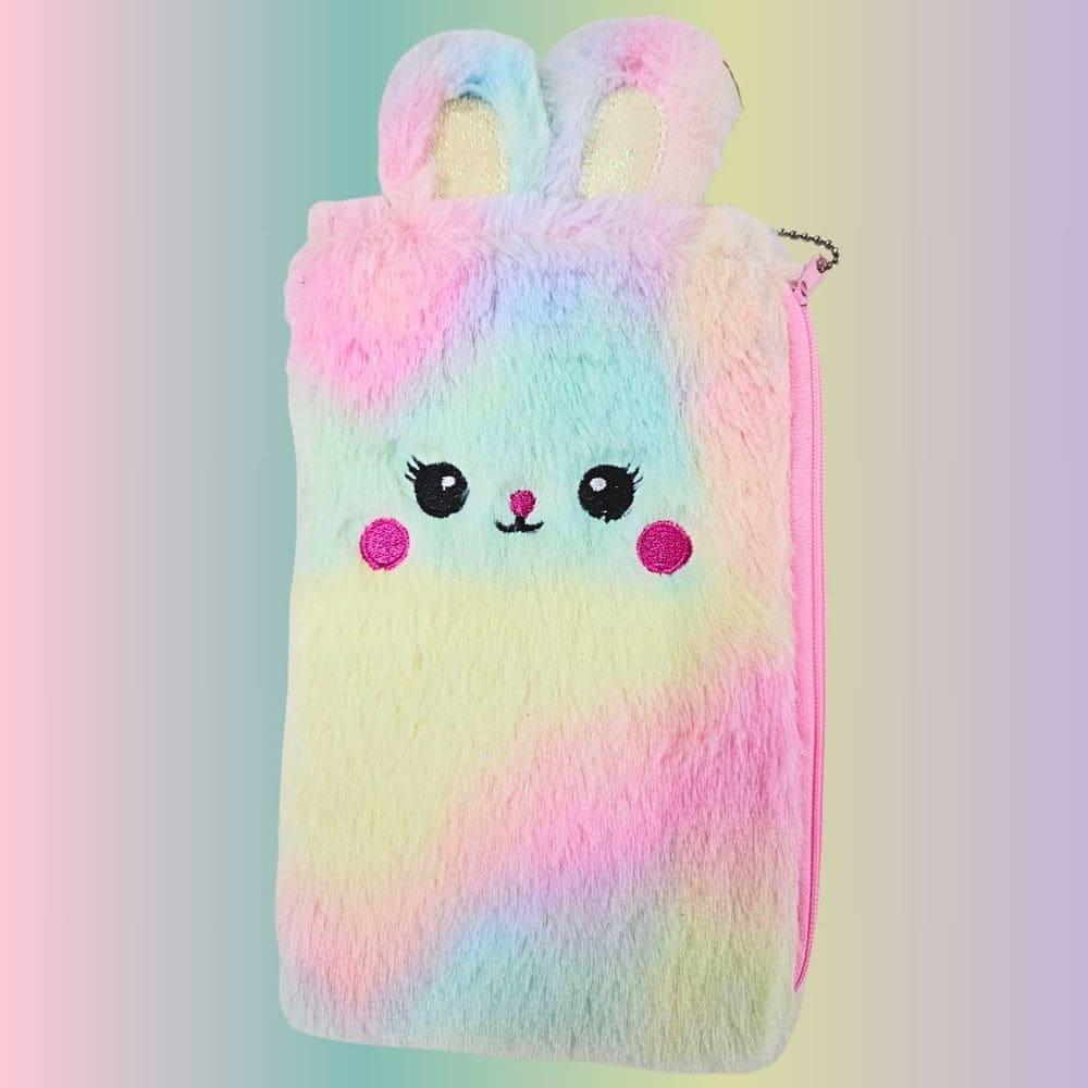 Estojo Necessaire Pelúcia Coelho Fofo Kawaii Pencil Bag 22cm x 14cm
