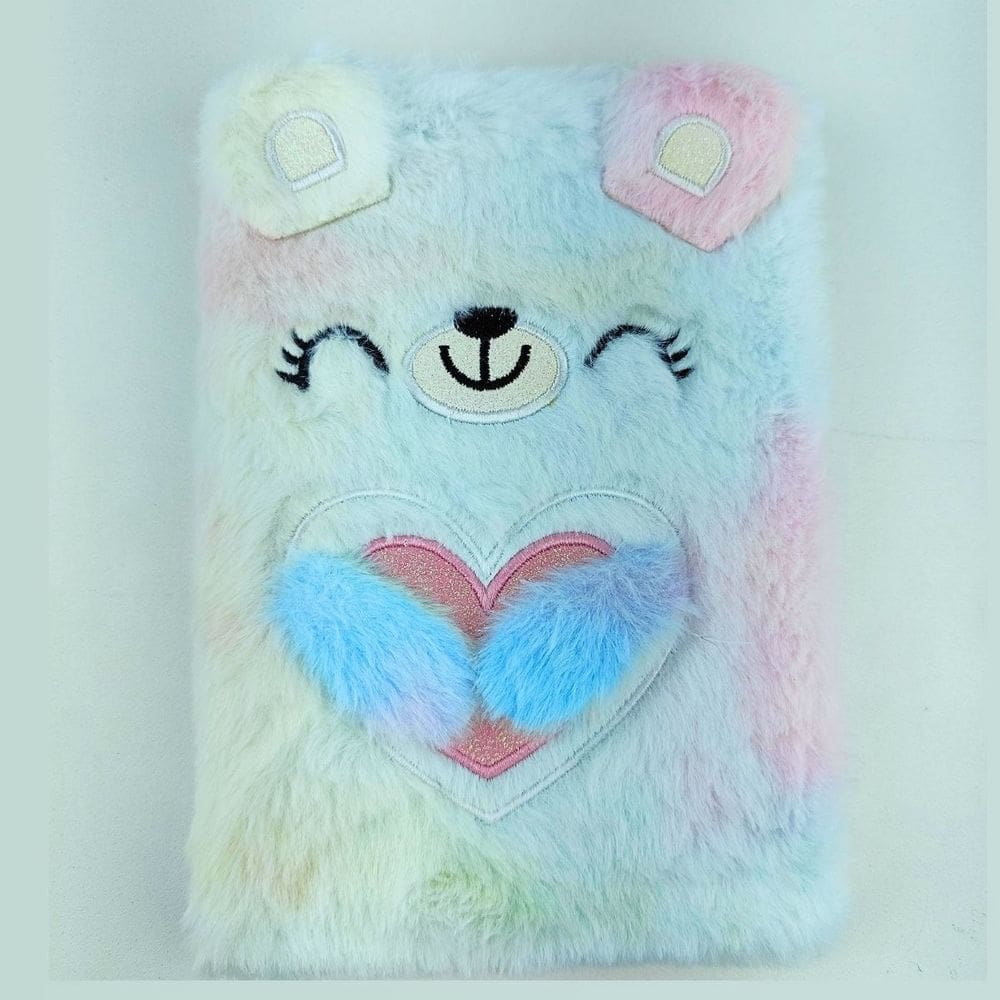 Caderneta Costurada de Pelucia Ursinhos Fofo 80 Folhas Pautadas Papelaria Kwaii Colorido