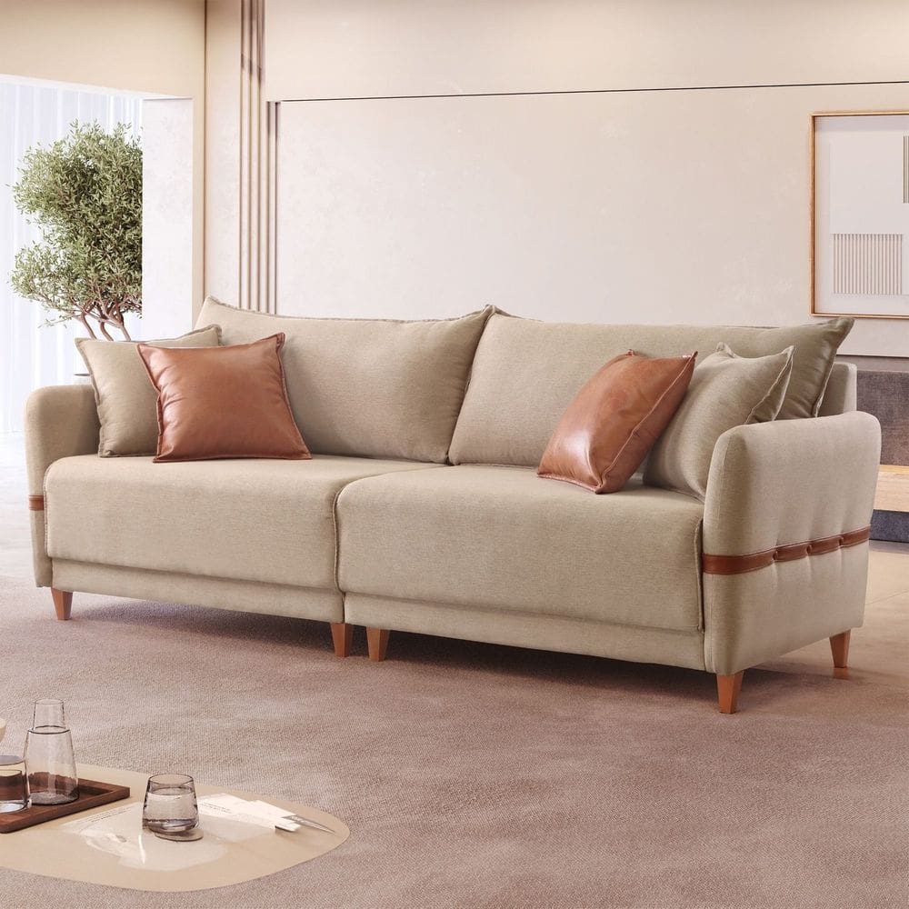 Sofá Living Canela 4 Lugares 265 cm Linho Bege