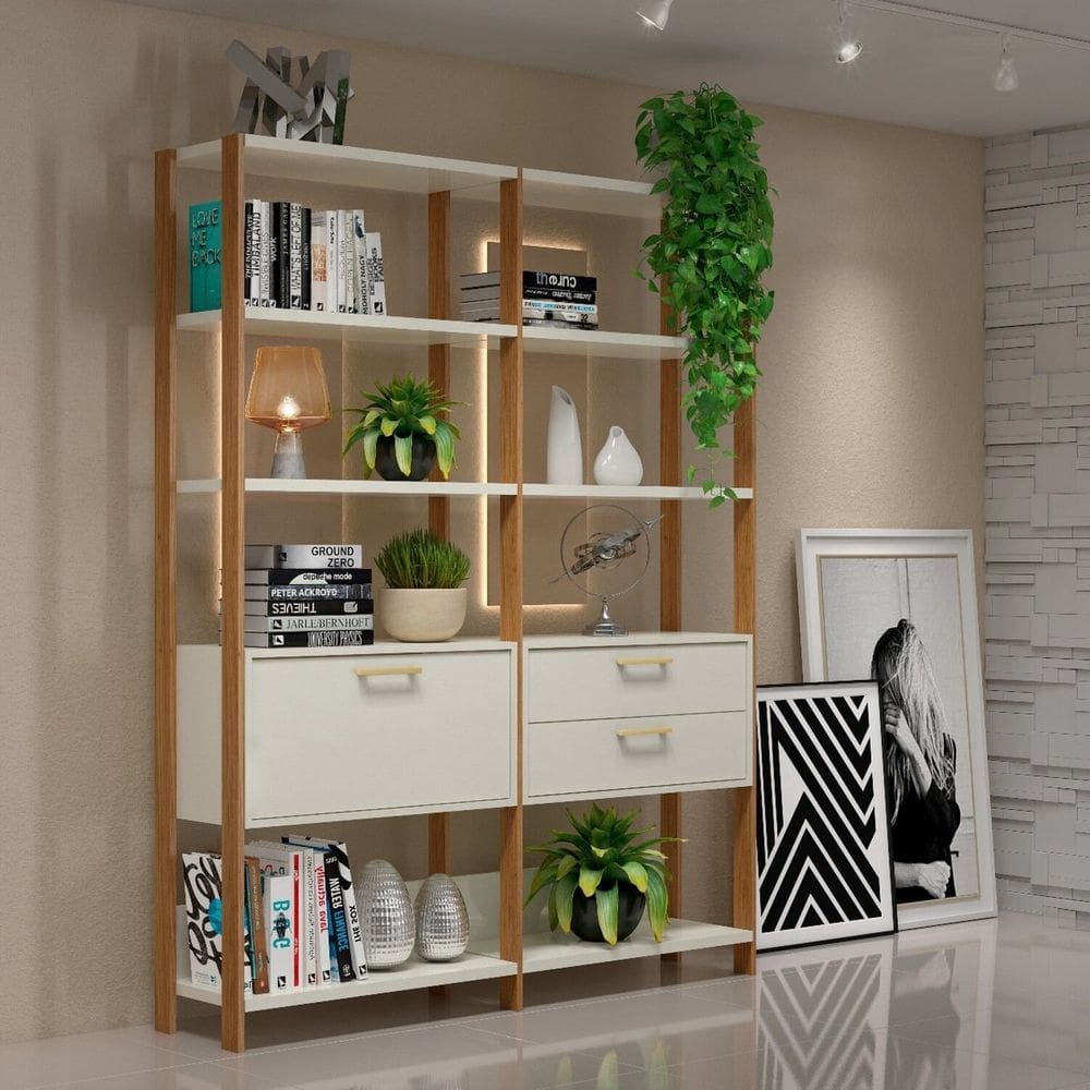 Estantes para Livros 2 Unidades 100% Mdf Dalla Freijó / Off White