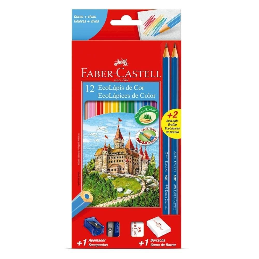 Lápis de Cor Faber Castell - 12 Embalagens com 12 Cores + Kit Escolar
