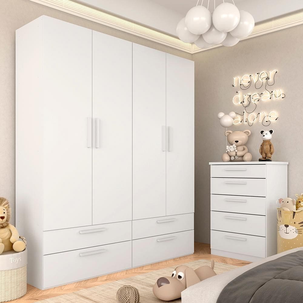 Modulado Infantil Joy Com Cômoda 5 Gavetas Branco - M.a
