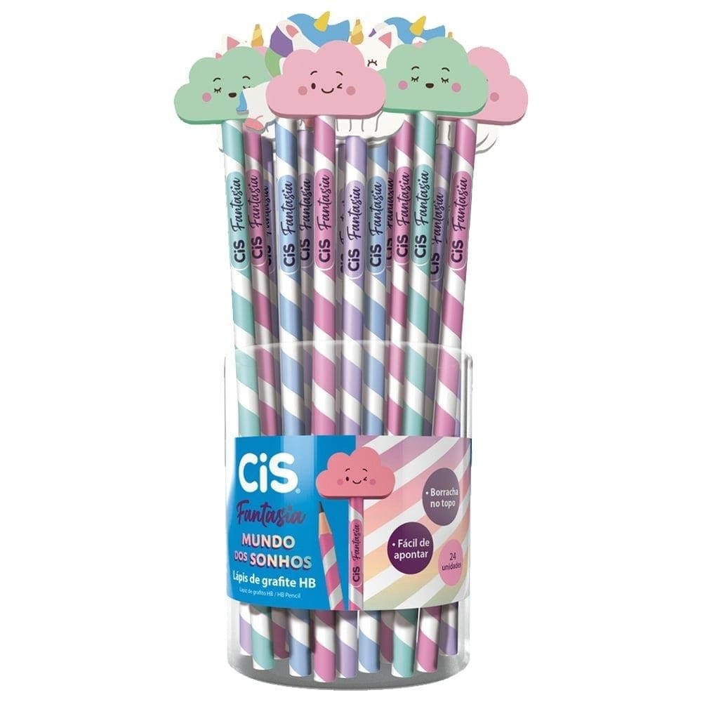 Lápis Cis Grafite Preto com Borracha Fantasia Mundo dos Sonhos - 1 Embalagem com 24 Unidades
