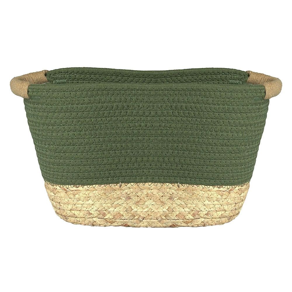 Cesto de Fibra Natural e Algodão com Alça Trançado Verde Esmeralda 20x21x38cm 3619 - Paramount